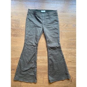 Olive green flare bell bottom jeans by free people